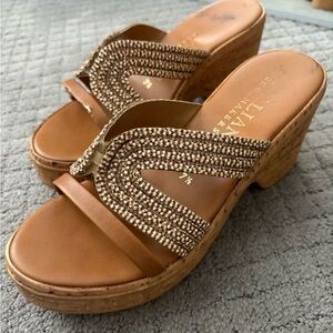 Italian Shoemakers Tan & Brown Woven Platform Wedge Sandals